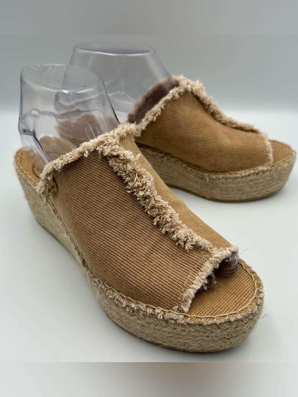 TONI PONS Itaca Espadrille Slide Sandals Size 7.5 Tan Jute Wedge Open Toe Casual